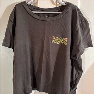 Billabong Black Crop Tee with Yellow & Green Floral Logo